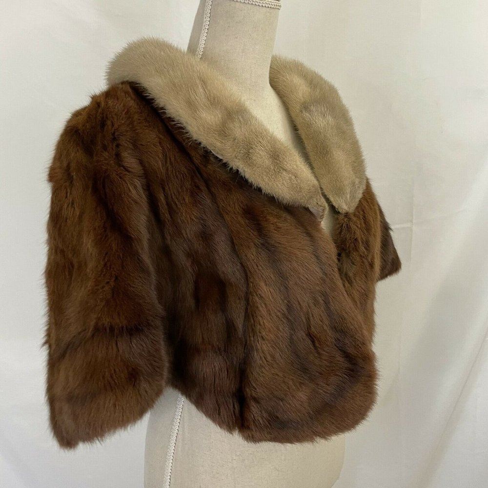 Mink Stole Scarf Fur Cape Shawl Fur Opera Ball Dark Brown Mink Two Tone - Picture 4 of 9